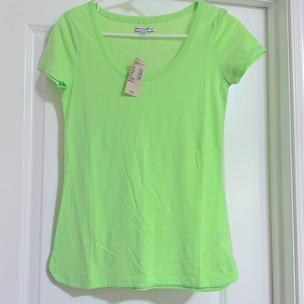 Women’s American Eagle Scoop Neck T-Shirt - Bright Green - Size M